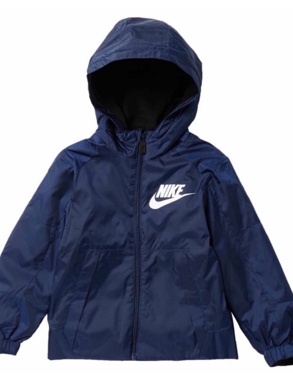 Nike Navy Hooded Windbreaker with White Swoosh Size 7